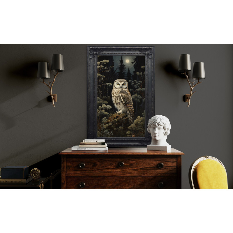 Halloween Wall Art, Owl in Haunting Forest Moody Painting - Poster Or Canvas Print, Forestcore, Dark Academia Wall Art, Framed Ready To Hang.jpg