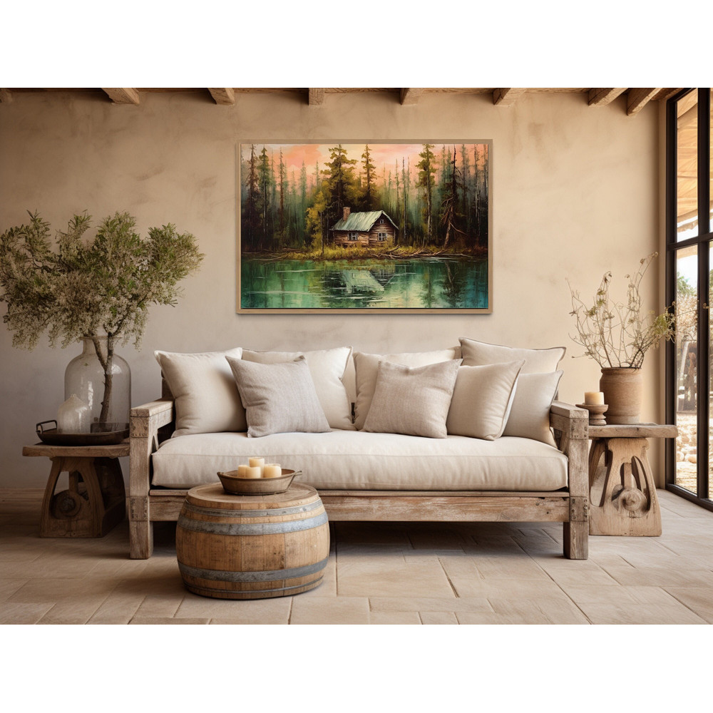 Lakehouse Painting Canvas Print - Rustic Lake And Cabin Wall Art, Vintage Living Room Over Mantel Wall Art Framed Or Unframed Ready To Hang.jpg