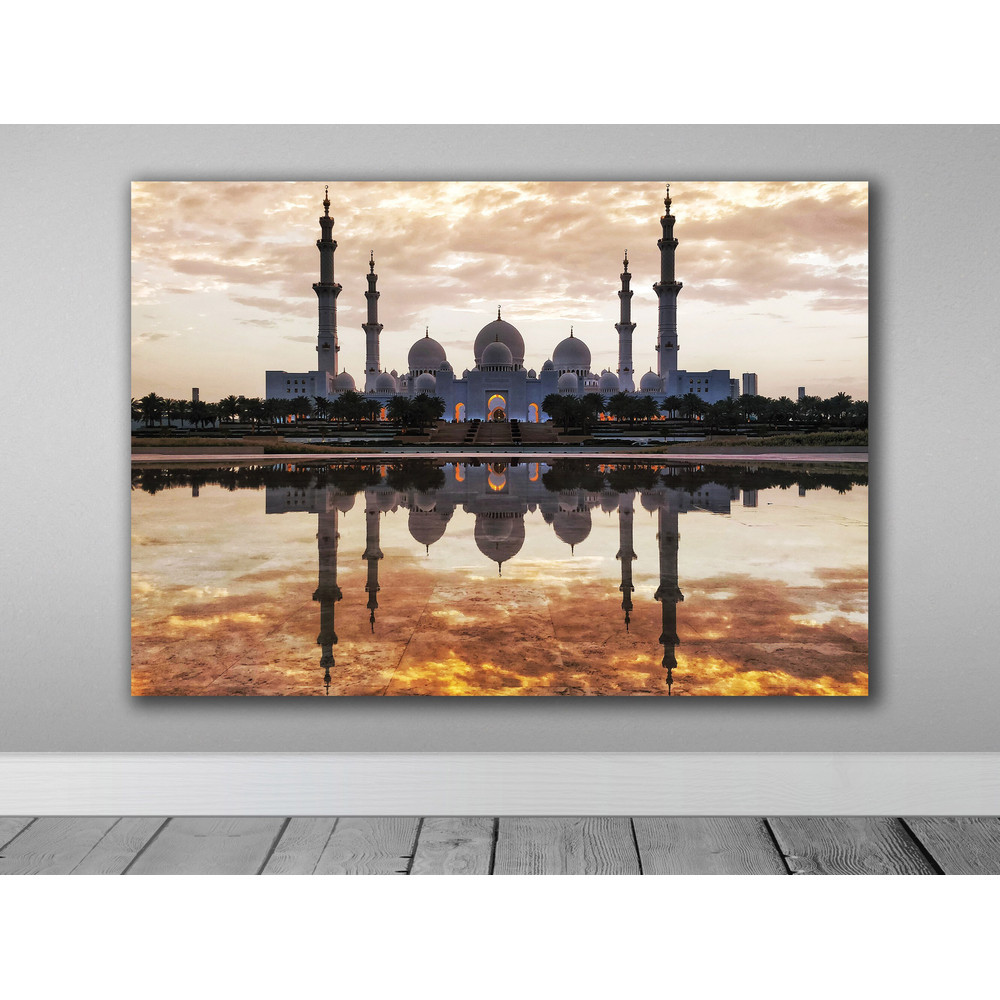 Divine Reflections Sunset Over the Mosque,Cultural Landmark, Peaceful Scene, Islamic Architecture, Home Decor, Office Art.jpg