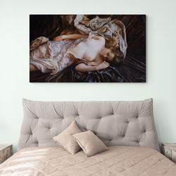 ethereal slumber,dreamlike art, tranquility, classic beauty, sumptuous fabrics, elegant decor, figurative painting, soft