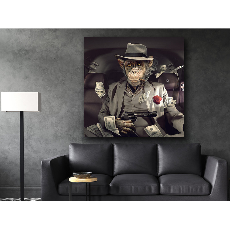 Mafia Monkey, Dollar and monkey canvas painting, Animal Wall Decor, Monkey With Gun, Large Wall Art, Banksy Monkey, Banksy Art.jpg