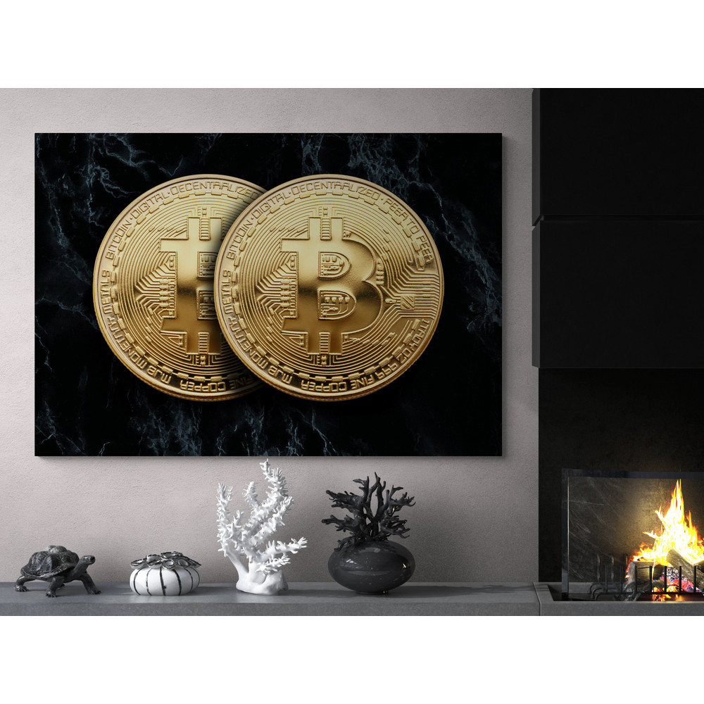 Dual Crypto Elegance,Bitcoin Art, Cryptocurrency, Modern Finance, Digital Currency, Tech Art, Office Art, Contemporary Wall Art.jpg