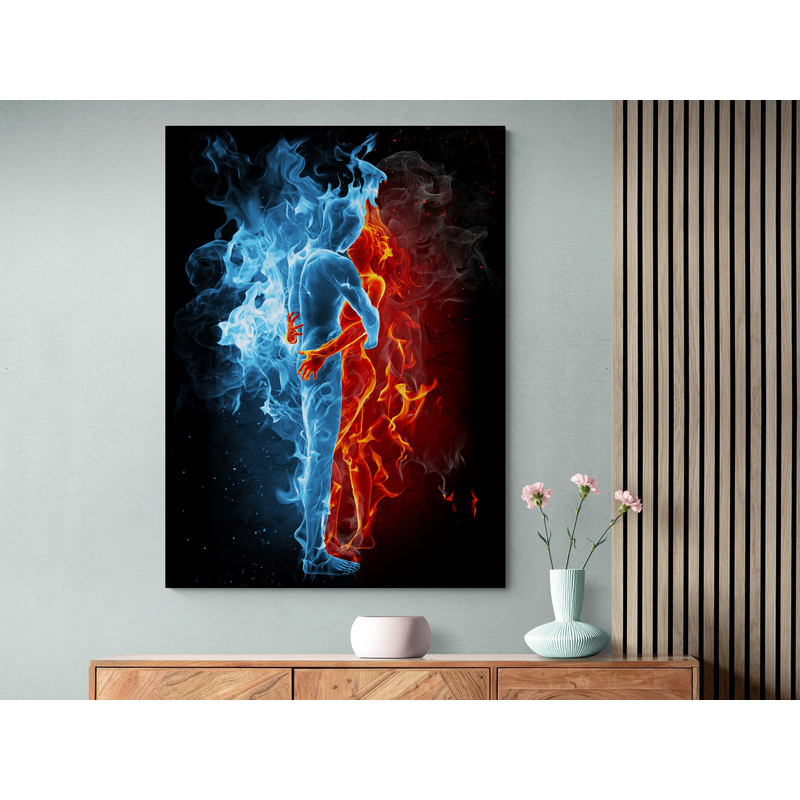 Duality of Elements,Fire and Ice, Elemental Art, Duality, Modern Art, Abstract Figure, Emotional Contrast, Yin and Yang, Balance.jpg