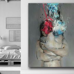 embrace of emotions,modern art, abstract painting, emotions, love, canvas art, contemporary, wall decor, home decor, bed