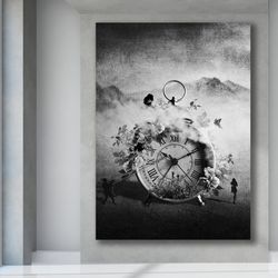 ethereal time - abstract gray alarm clock painting,abstract alarm clock, ethereal time art, gray wall decor, contemporar