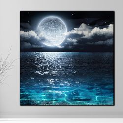 full moon on sea to night space nature modern colorful laminated wall art canvas print poster prints wall art hand made