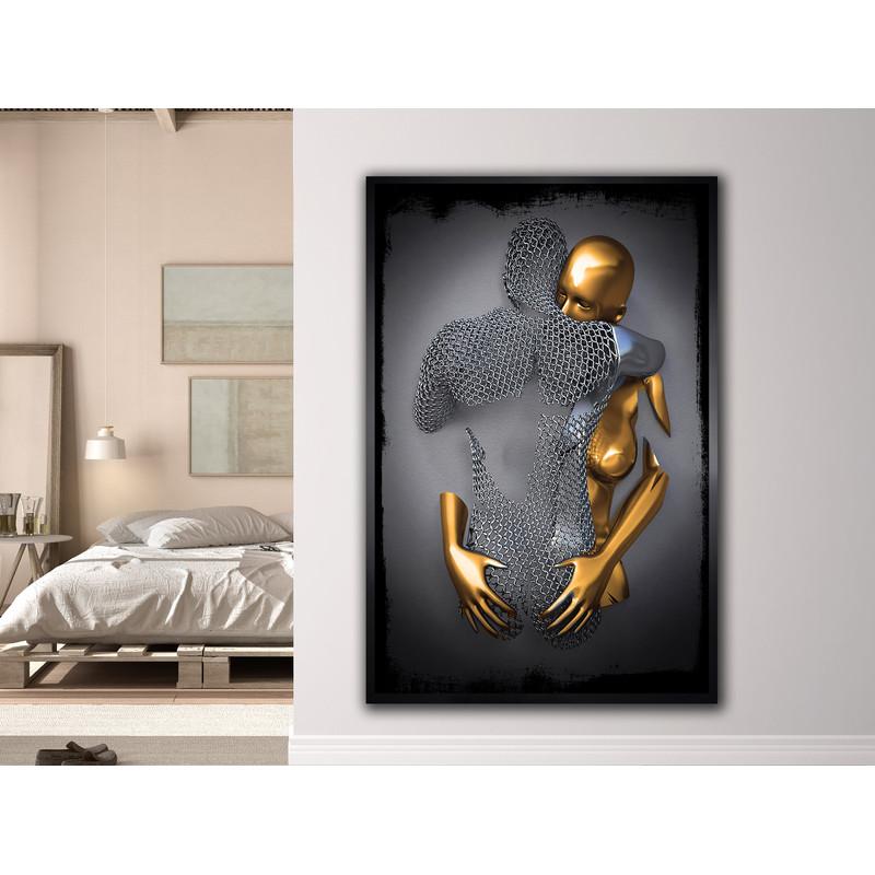 Hug Couple Wall Art Canvas Decor, Large 3D View Hugging Couples,Bedroom Decoration, Kissing Human Paint, Silver Glitter Embroidered.jpg