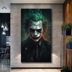 joker portrait,dc comics, iconic, contemporary art, sinister, unpredictable, villainous, pop culture, heath ledger, joaq