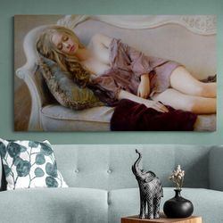 dreamer's repose,vintage elegance, sleeping beauty, serene portrait, dreamlike imagery, soft pastels, classic beauty, fe