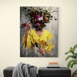 floral incognito,abstract art, floral portrait, modern decor, nature-inspired, vibrant colors, living room art, bold sta