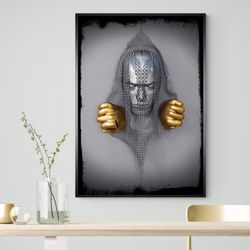 knight, religional art , figurative art canvas, handcrafted glitter texture, home decor wall art, praying knight, bedroo