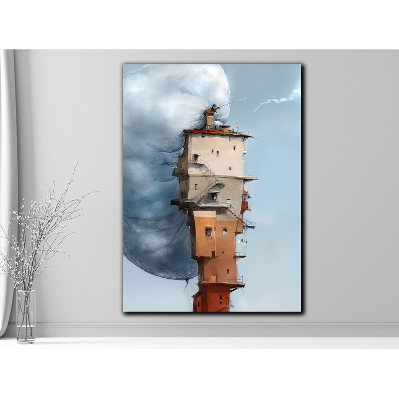 Elevated Abode - House Reaching for the Clouds,Cloudscape Art, Elevated Abode, Fantasy House Painting, Dreamlike Landscape,Home Decor.jpg