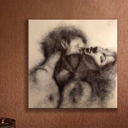 embrace in shadows,artistic expression, love art, romantic art, contemporary drawing, wall decor, modern art, sensual ar