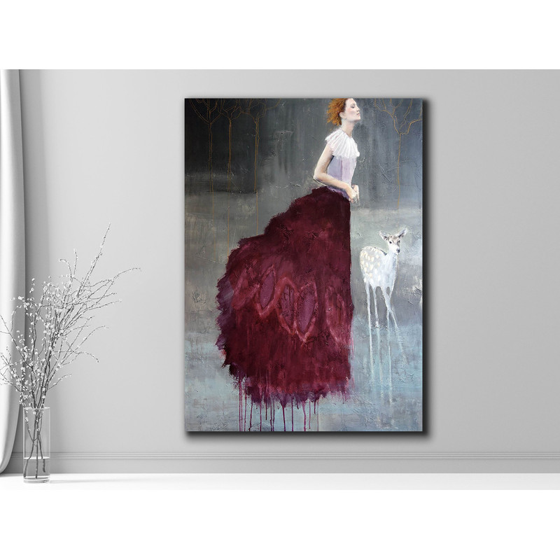 Enchanted Forest Dreams Canvas Print,Enchanted Forest, Ethereal Art, Canvas Print, Mystical Ambiance, Dreamy Decor, Burgundy Gown Art.jpg