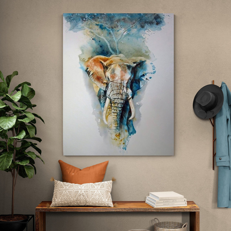 Gentle Giant,Tranquil Animal Portrait, Soft Palette Wall Art, Wild Beauty Home Accent, Elephant Lover Artwork, Ethereal Elephant Image.jpg