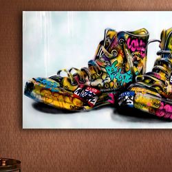 graffiti converse canvas wall decor, banksy shoes canvas wall art, street art canvas painting, shoes decoration, home de