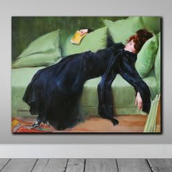 decadent young woman, after the dance, ramon casas decadent art, painting art print female portrait vintage poster wall