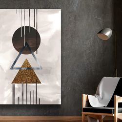 geometric eclipses,geometric art, contemporary design, golden triangle, modern elegance, sun and pyramid, muted tones, s