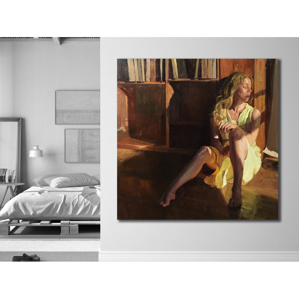 Golden Solitude,Warm Hues, Introspection, Tranquility, Ambient Light, Shadows, Texture, Feminine, Contemplation, Artistic, Oil Painting.jpg