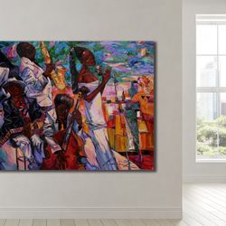 jazz symphony in color,bold brushstrokes, contemporary art, wall art, live music, artistic expression, melody, instrumen