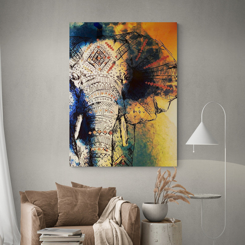 Cultural Majesty,Abstract Elephant, Cultural Art, Wisdom Symbol, Vibrant Decor, Strength and Beauty, Heritage Celebration, Bold Patterns.jpg