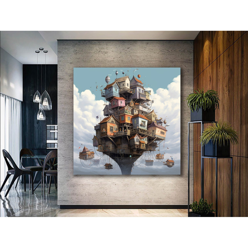 Floating Fantasia, Fantasy Art, Sky Village, Dreamy Landscape, Floating Houses, Cloud Kingdom, Surreal Art, Imagination, Whimsical Homes.jpg