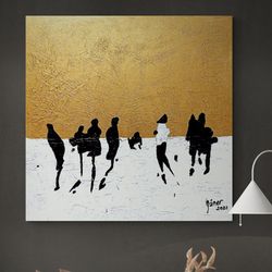 golden horizon silhouettes,togetherness, gold and white, decorative, artistic expression, textured background, captivati