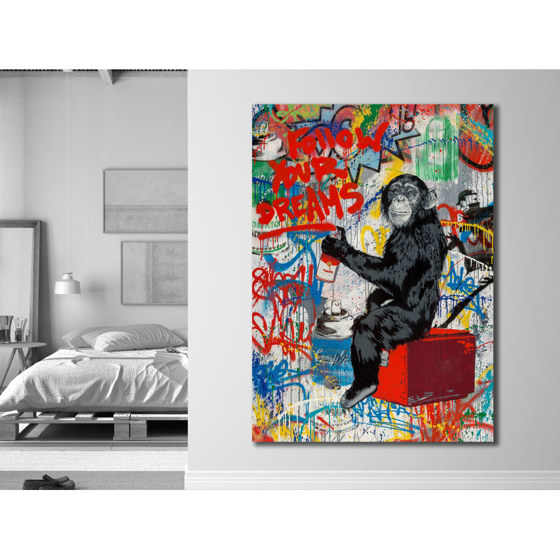 Graffiti Monkey Art Print on Canvas Wall Decor,Graffiti Monkey Canvas Wall Art,Funny Gorilla Wall Decor,Follow Your Dreams Banksy Canvas.jpg