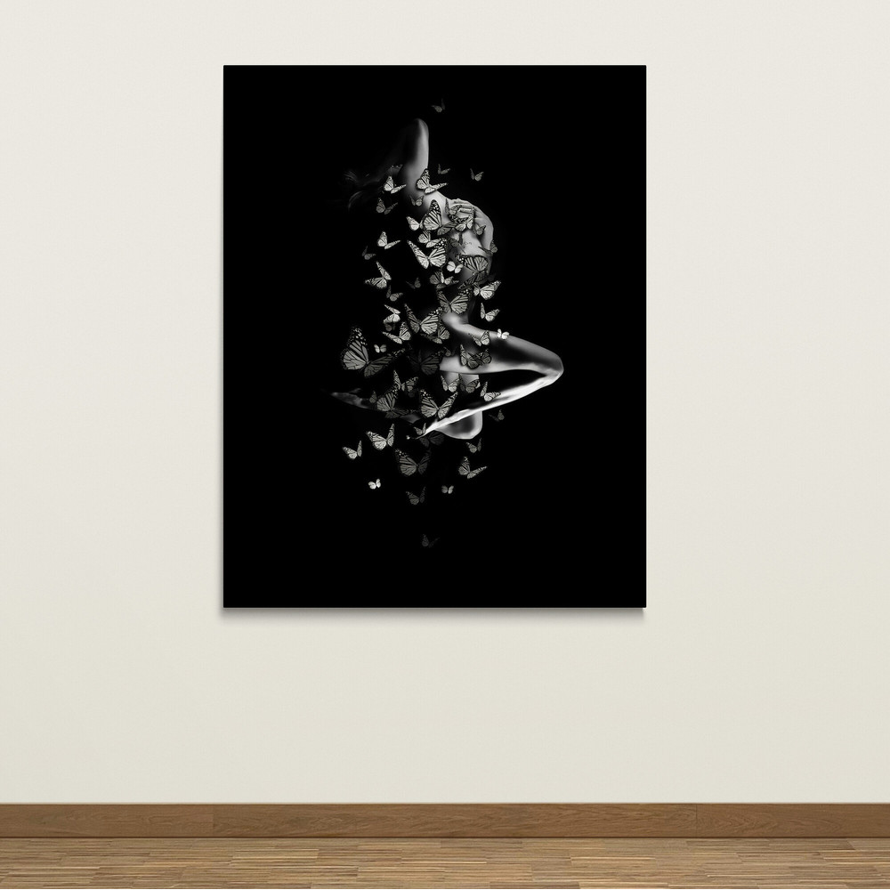 Ephemeral Flight Monochrome Butterfly Silhouette Canvas Art,monochrome, butterfly, silhouette, canvas art, black and white, transformation.jpg
