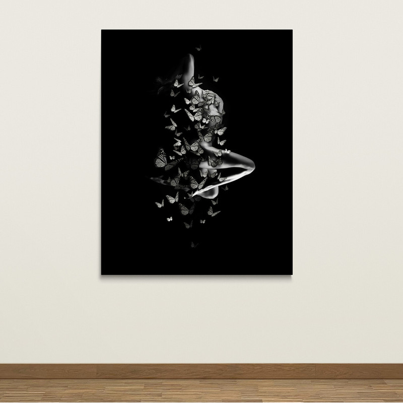 Ephemeral Flight Monochrome Butterfly Silhouette Canvas Art,monochrome, butterfly, silhouette, canvas art, black and white, transformation.jpg
