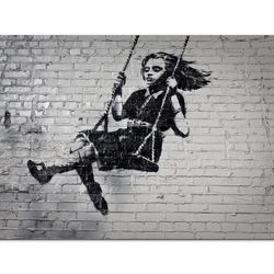 little girl swinging on a swing graffiti,graffiti art, childhood joy, swinging girl, playful moments, innocence, dynamic