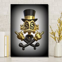 duck and dollar canvas painting, paint textured graffiti duck art, gold and money canvas painting,fashion cartoon pictur