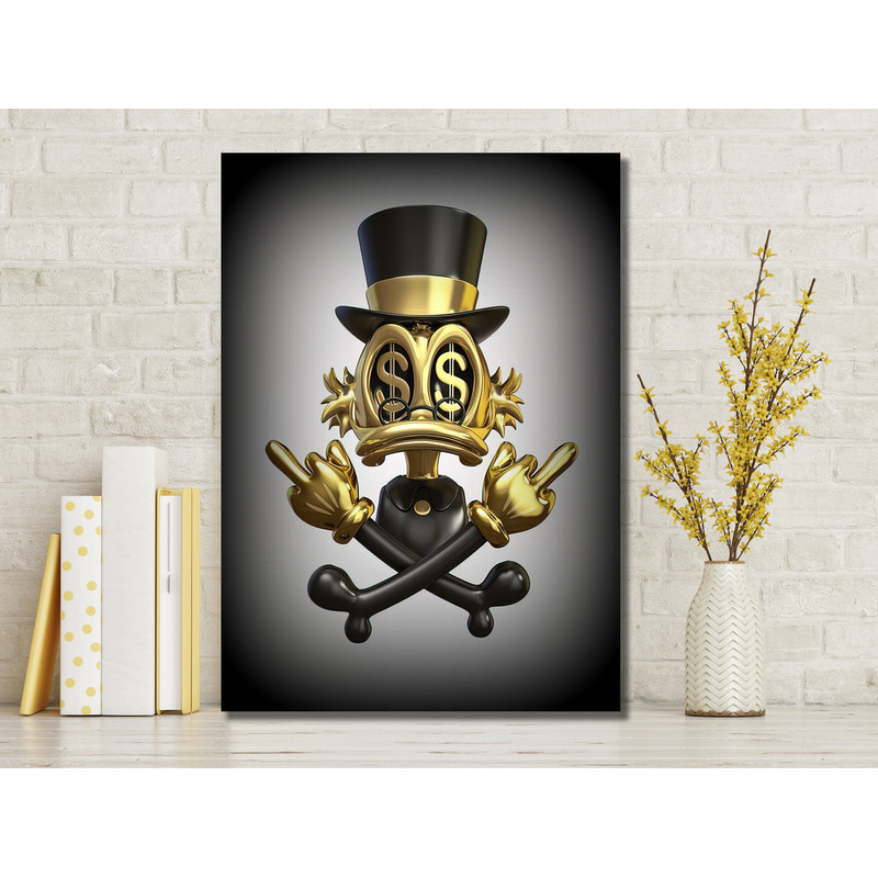 Duck and Dollar Canvas Painting, Paint Textured Graffiti Duck Art, Gold and Money Canvas Painting,Fashion Cartoon Pictures, Luxury Donald-1.jpg