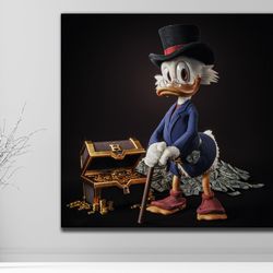 duck and dollar canvas painting, paint textured graffiti duck art, gold and money canvas painting,fashion cartoon pictur