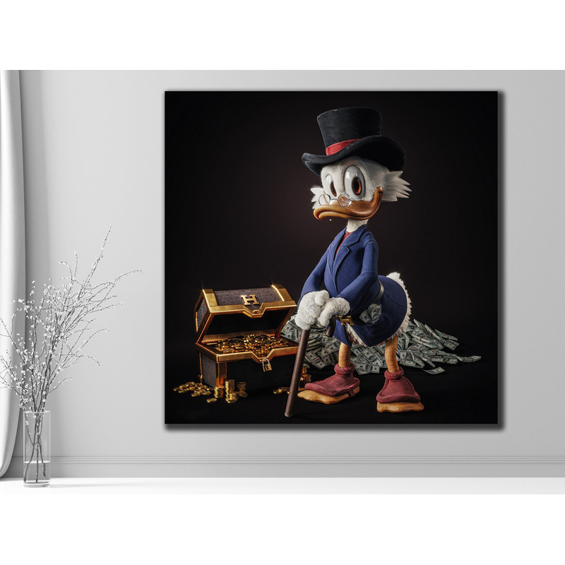 Duck and Dollar Canvas Painting, Paint Textured Graffiti Duck Art, Gold and Money Canvas Painting,Fashion Cartoon Pictures, Luxury Donald-3.jpg