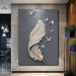 feather and birds, canvas gift, canvas art, large canvas, abstract feather wall art, feather wall art, modern art canvas