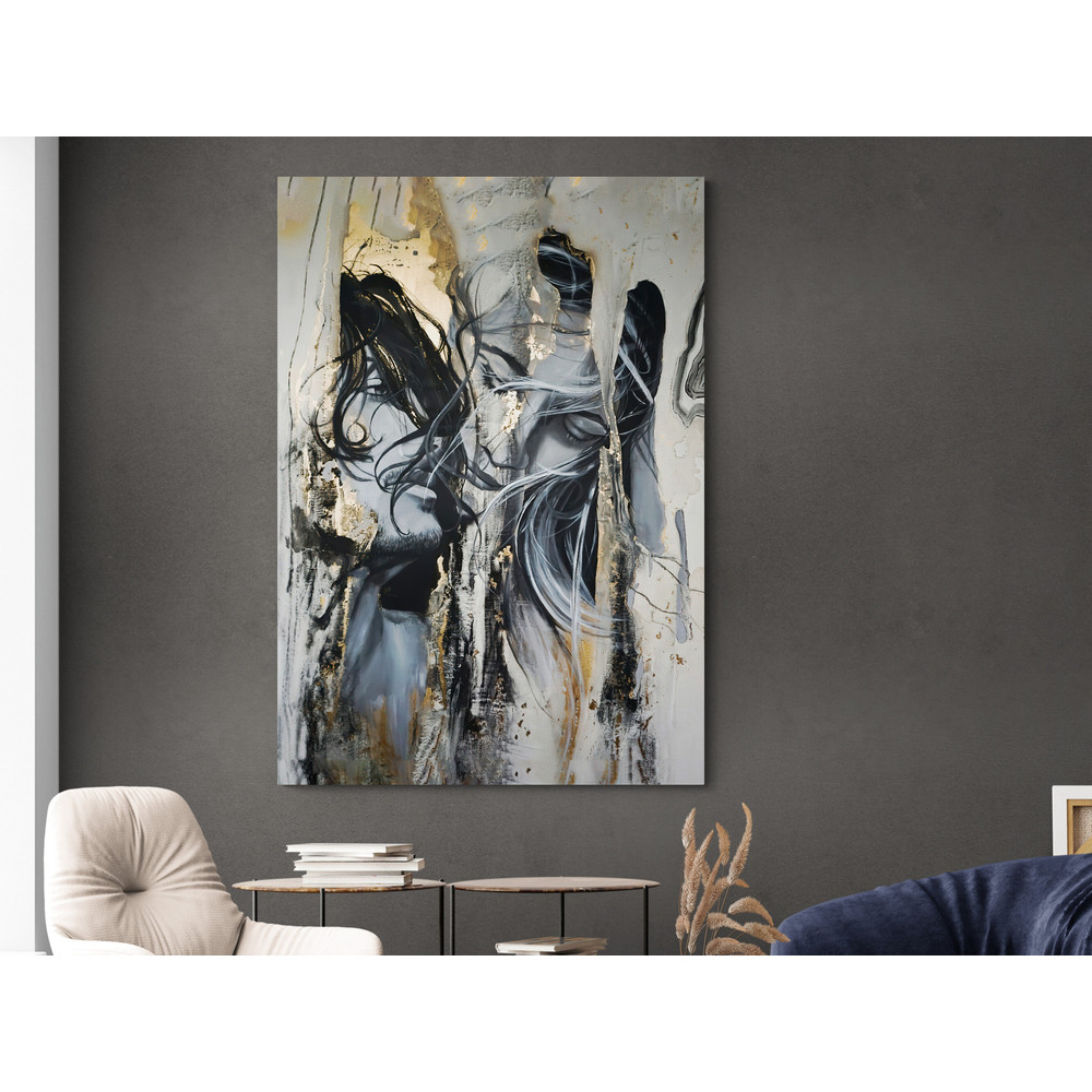 Ethereal Forms Abstract Fluidity Canvas Art,abstract art, fluidity, canvas art, ethereal, smokey gray, soft white, bold black, gold accents.jpg