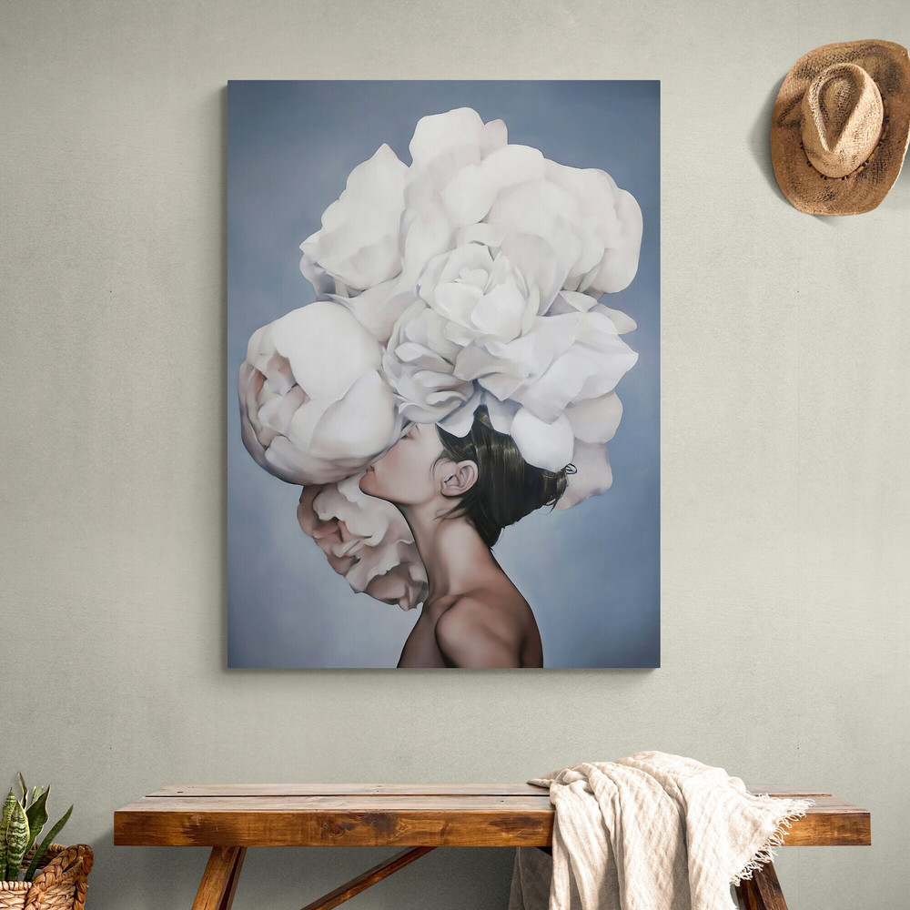 Floral Thoughts,Surreal Art, Floral Painting, Peony Art, Elegant Decor, Contemporary Art, Modern Painting, Thoughtful Art, Tranquil Artwork.jpg