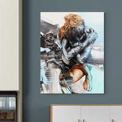 embrace in abstraction,modern painting, figurative artwork, contemporary art, emotional art, human figures, love and con