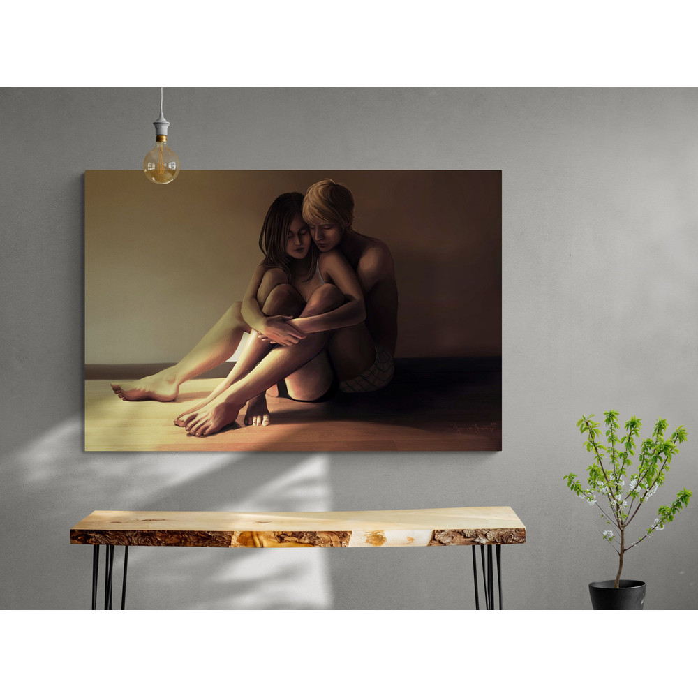 Embrace of Light,Intimate Art,Tender Embrace,Human Connection,Warm Tones,Serene Painting,Light and Shadow,Emotional Art,Companionship Canvas.jpg