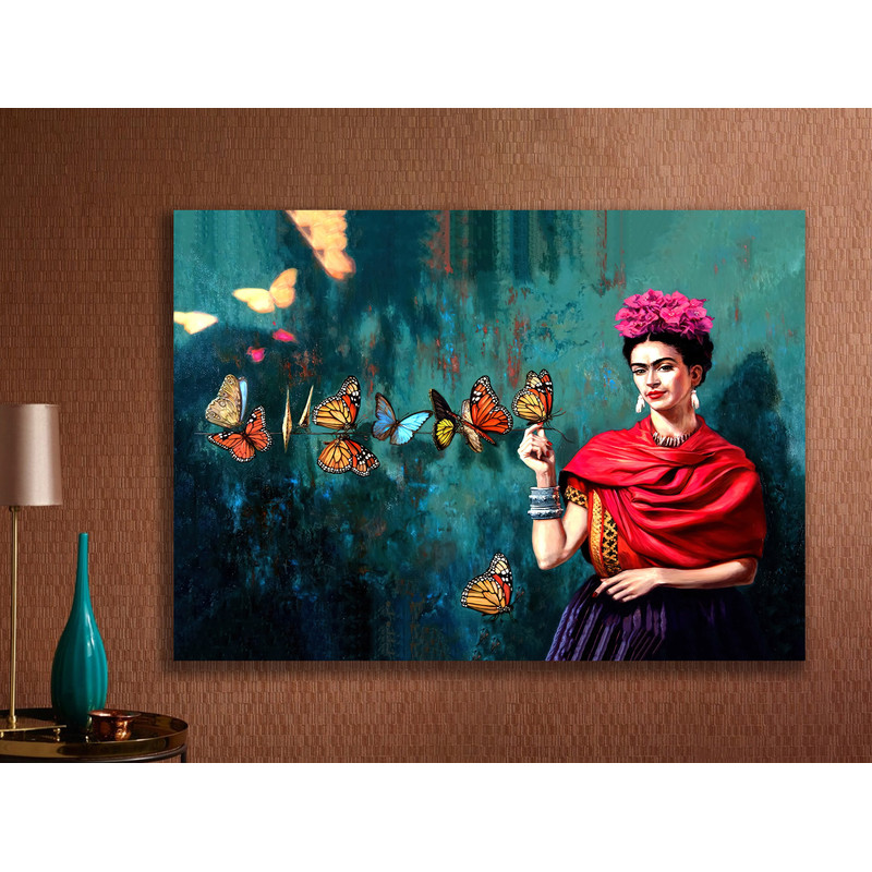 Frida Kahlo Art, Celebrity Woman Canvas, Frida Kahlo Poster, Frida Butterflies And Pink Flowers Art,  Wall Decor,Modern Home Decor,Home Gift.jpg