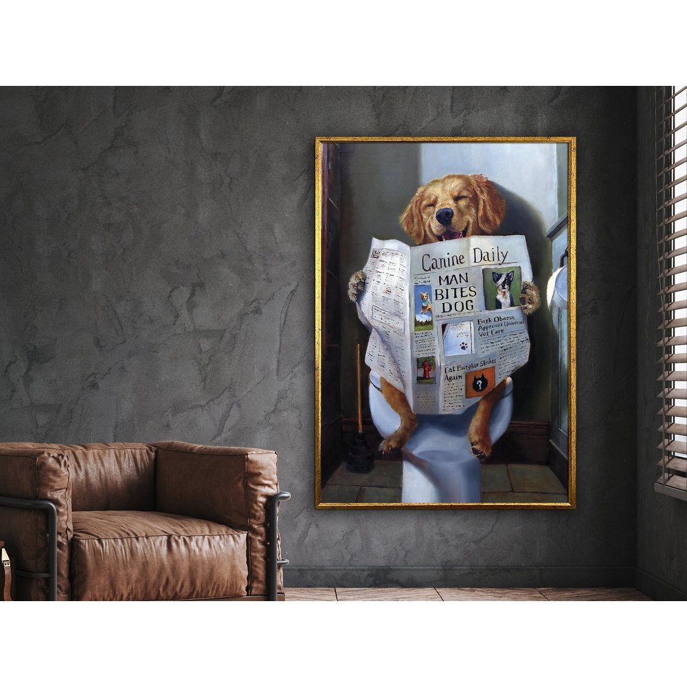 dog reading newspaper, pet canvas art, pet canvas painting, canvas art design, framed canvas, ready to hang decoration.jpg