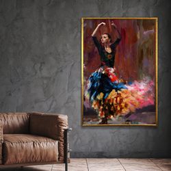 flamenco dancer- flamenco art print, flamenco painting, dancers painting wall art canvas design, framed canvas ready to