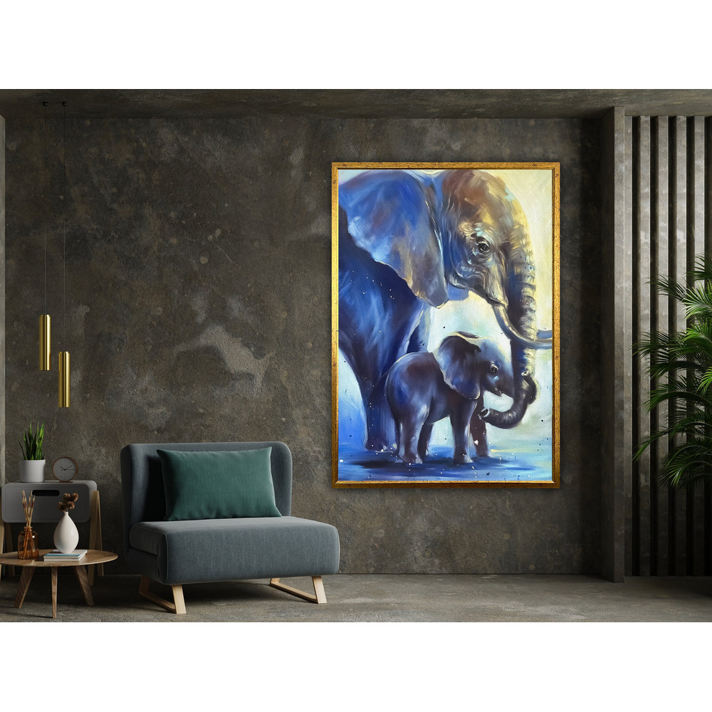 blue tones elephant canvas wall art, elephant wall hangings, animals poster, wall art canvas design, ready to hang decoration.jpg