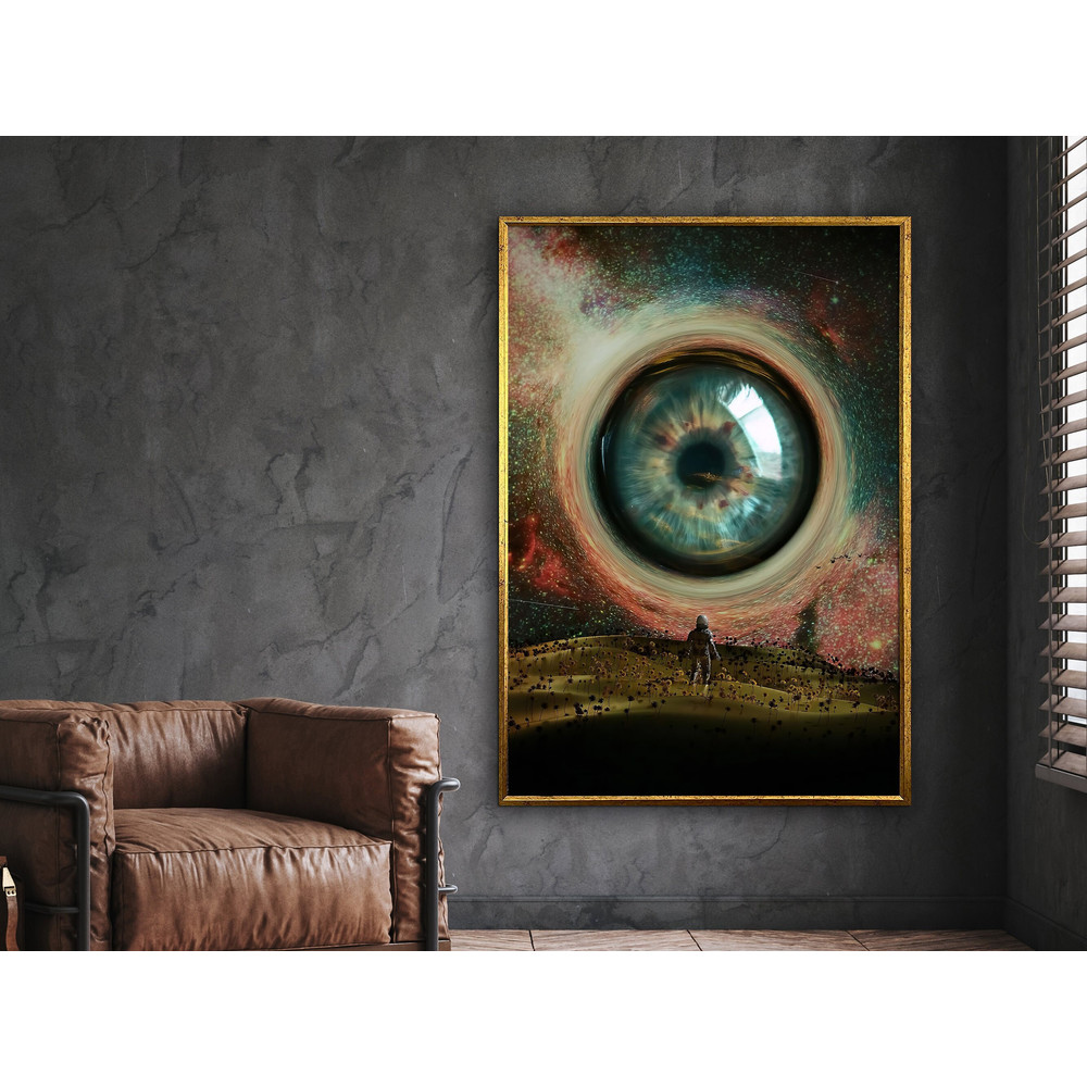 galaxy in the eye of the beholder, cool universe space art, cool wall art, wall art canvas design, framed canvas ready to hang.jpg