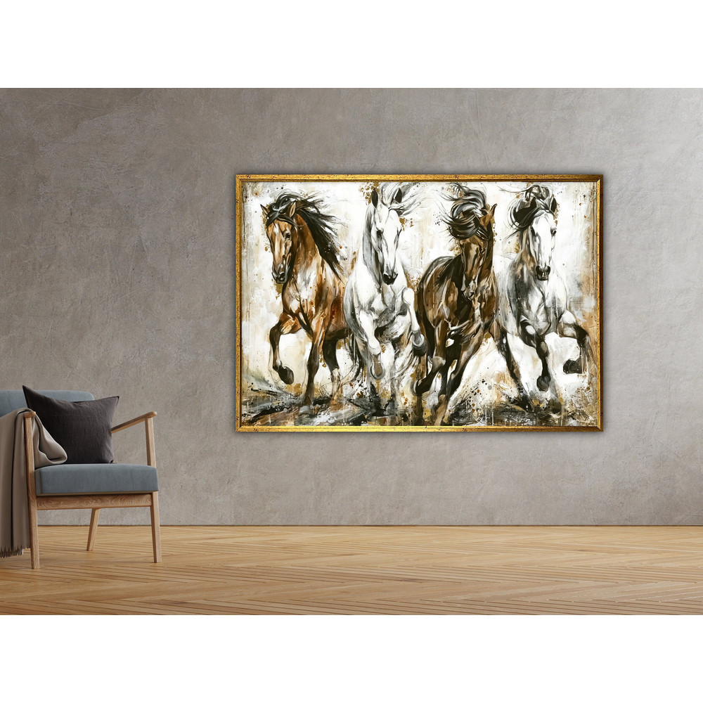 golloping horses wall art , horses running rain creative wall art, horse poster, wall art canvas design, framed ready to hang.jpg