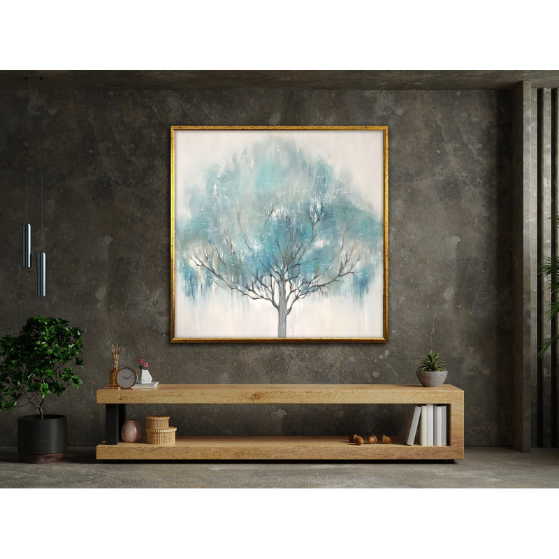 blue tree painting print, landscape art, view poster, contemporary artwork, wall art canvas design, framed canvas ready to hang.jpg