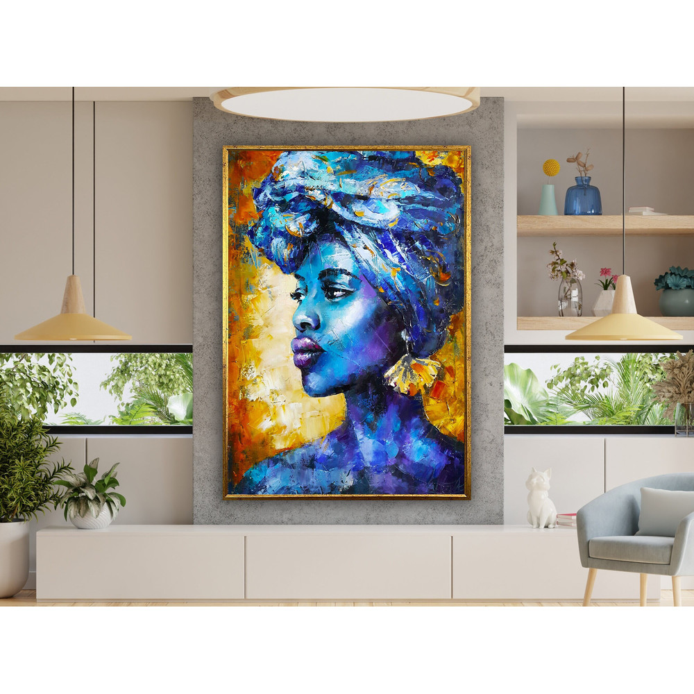 ethnic woman wall art, woman with makeup painting, african woman art, ethnic poster, wall art canvas design, framed ready to hang.jpg
