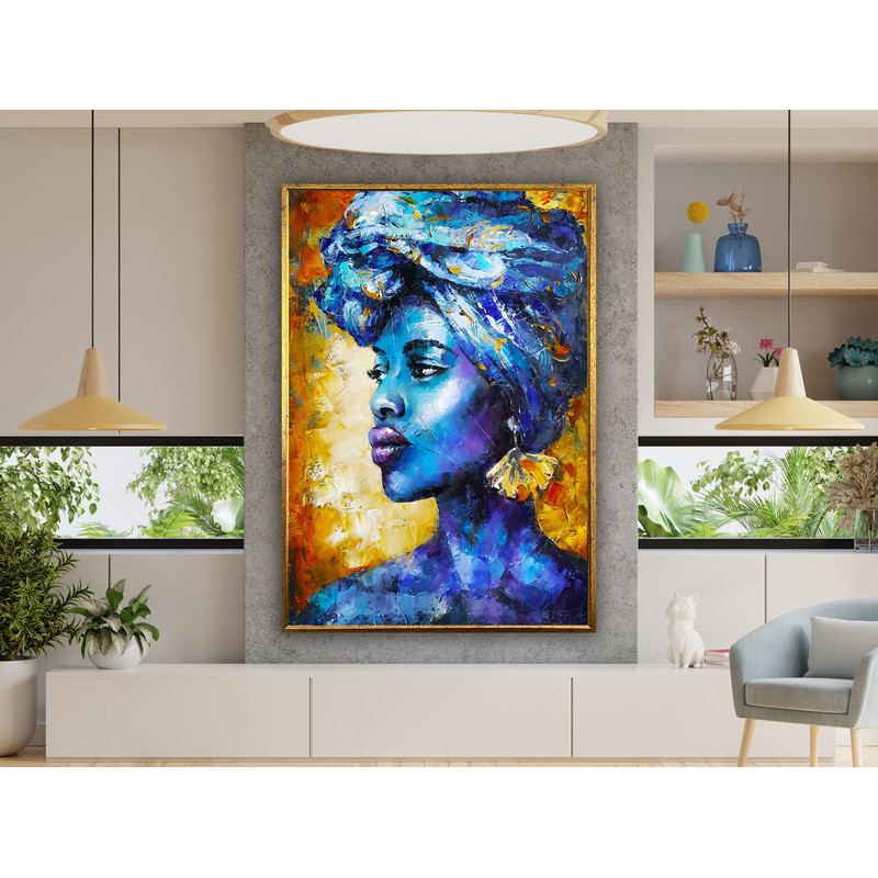 ethnic woman wall art, woman with makeup painting, african woman art, ethnic poster, wall art canvas design, framed ready to hang.jpg