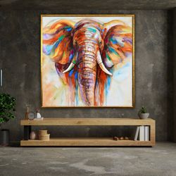 abstract colourful elephant painting on canvas print wall art, elephant poster, wall art canvas design, framed canvas re